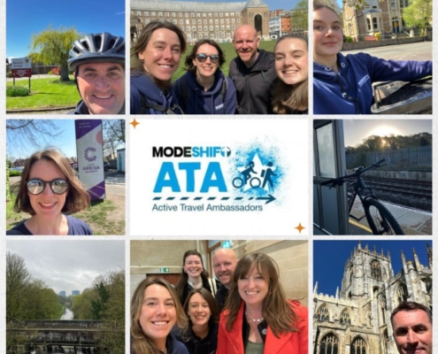 Collage of ATA team photos delivering events and active travelling image