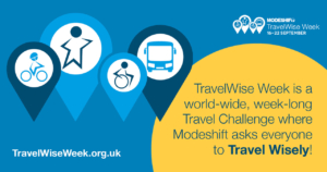 Travel Wise Week  graphic image - TravelWise Week is a world-wide, week-long Travel Challenge where Modeshift asks everyone to Travel Wisely!