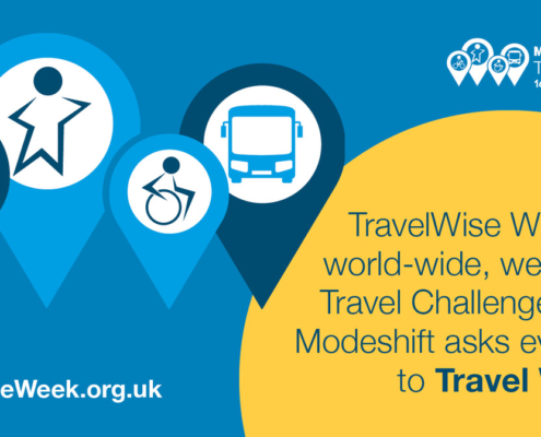 Travel Wise Week graphic image - TravelWise Week is a world-wide, week-long Travel Challenge where Modeshift asks everyone to Travel Wisely!